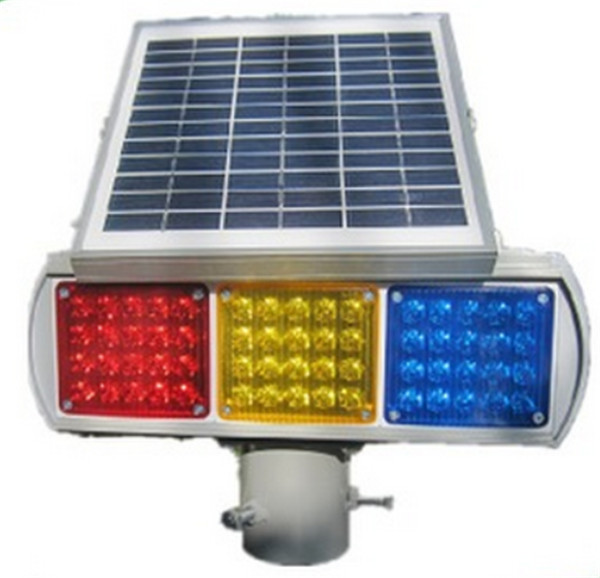 Construction Site Solar Powdered Red, Amber & Blue Safety Warning Flashing Light